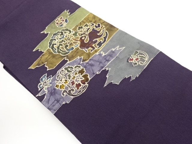 JAPANESE KIMONO / NAGOYA OBI / CHIRIMEN / FLOWER / ARTIST WORK